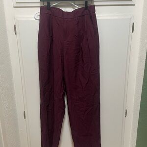 Burgundy High Waisted Wide Leg Trouser Pants